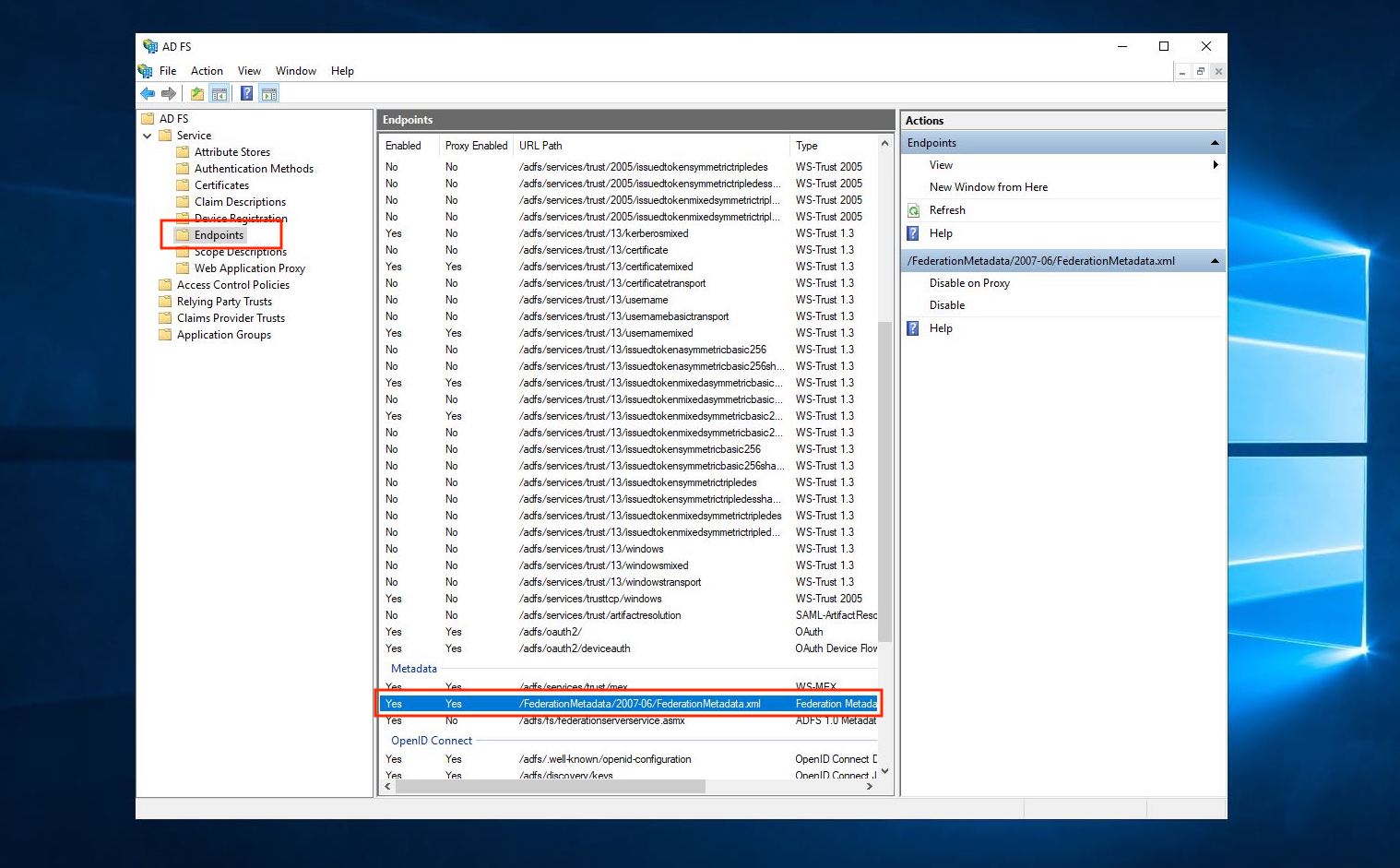 Locate the Federation Metadata XML File