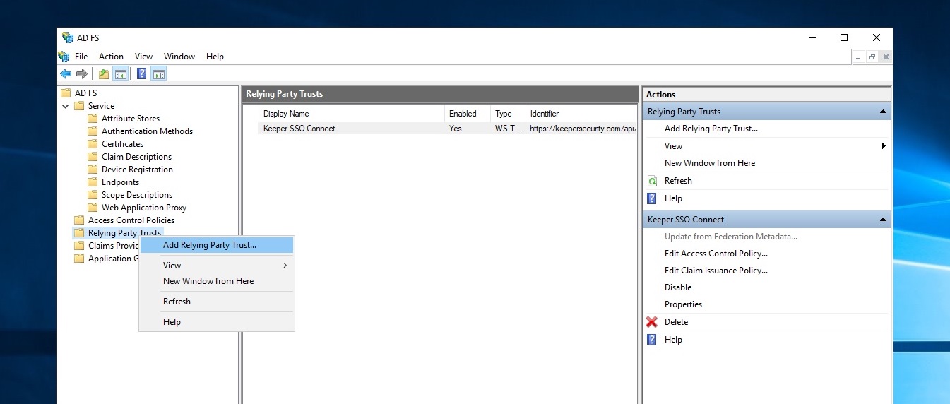 Add Relying Party Trust